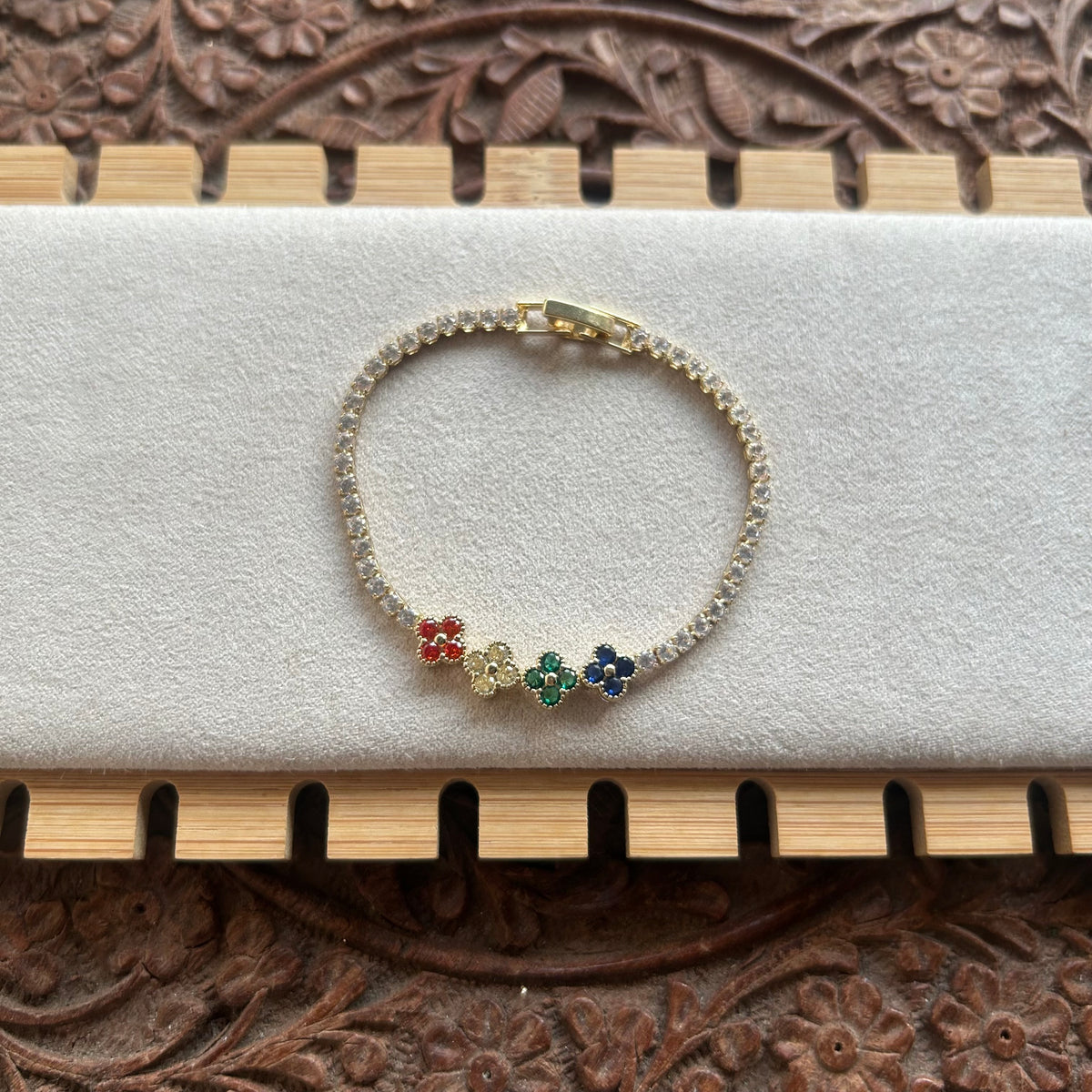 Rainbow clover tennis bracelet
